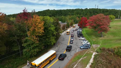 Aerial-videography-of-school-dismissal-on-a-crisp-fall-day