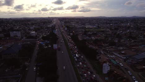 Sunset-Aerial-of-Accra-Ghana-During-Traffic-Hour