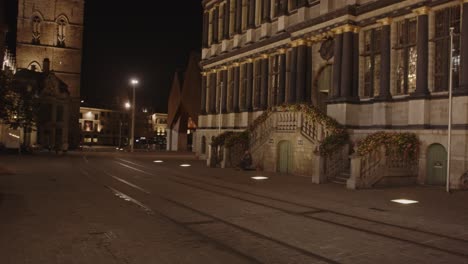 Schöne-Aussicht-Auf-Das-Historische-Stadtzentrum-In-Gent,-Belgien-Bei-Nacht