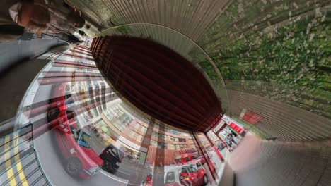 Hyperlapse-360-circle-view-of-locals-walking-from-Kwun-Tung-MTR-Station-to-Industrial-Area-in-Hong-Kong,-China-at-daytime