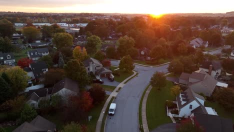 Suburban-homes-in-USA-at-orange-golden-hour-sunrise