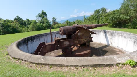 Angra-dos-Reis,-Rio-de-Janeiro,-Brazil---October-17,-2022-Antique-Brazilian-234mm-cannon