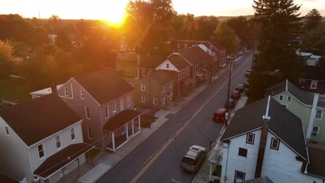 Old-American-homes-along-street-in-town-at-sunrise