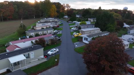 Mobile-home-trailer-park-in-USA-at-autumn-fall-sunrise
