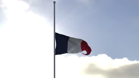 Bandera-Francesa-A-Media-Asta-En-El-Viento