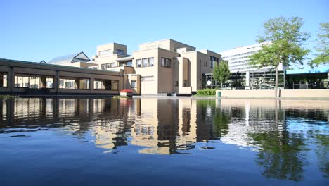 Reflection-on-the-pond-of-Museon,-The-Hague-municipality-museum