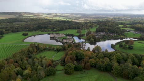 Leeds-Castle-aerial-view-in-Autumn-with-colourful-trees