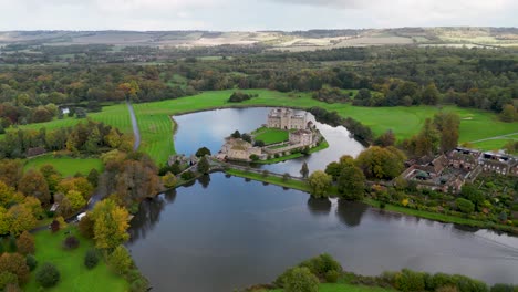 Leeds-Castle-drone-shot-with-moat-and-lakes