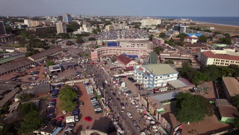 Luftbild-Von-Accra-Ghana-Geschäft-Handel-Wirtschaftliches-Finanzzentrum-Makola