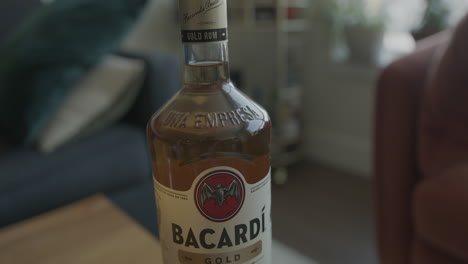 Wide-Tilt-Down-of-a-Bacardi-Gold-Rum-Bottle