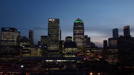 Drone-shot-Canary-Wharf-in-London-at-night