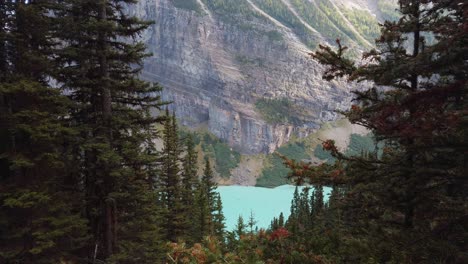 Lake-Louise-from-mountain-Alberta-Canada-tilt-up