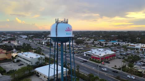 Jacksonville-Beach-FL-Water-Tower-and-A1A-at-Sunset-Facing-South---Aerial-Orbit-Right