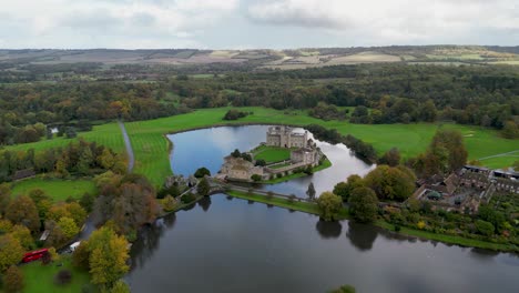 Leeds-Castle-drone-shot-pulling-back-to-reveal-surrounding-landscape
