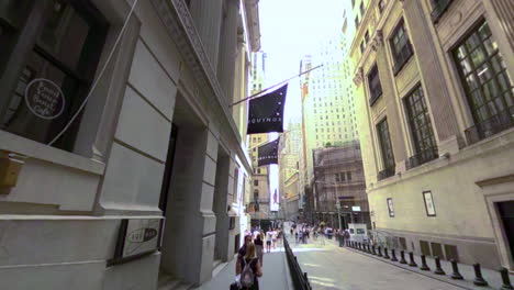 Wall-Street-in-New-York---canyon-of-heroes,-crossing-of-Wall-Street-and-Broad-Street