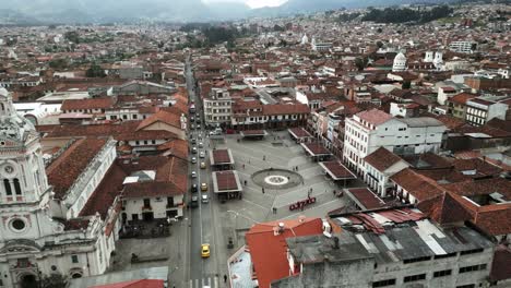 Cuenca-Ecuador-Aerial-Shot-Orbit-Above-Historic-Colonial-City-Buildings-Panorama-of-Latin-American-Traditional-Town-in-Azuay-Province