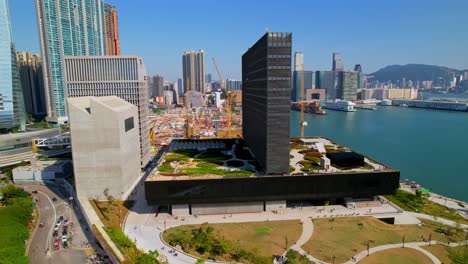 M-Plus-Museum-in-West-Kowloon-Cultural-District,-Hong-Kong,-aerial-view