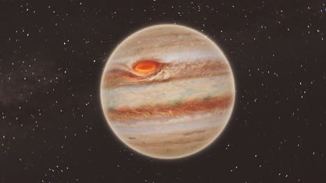 Sehr-Schnell-Rotierende-Zoomaufnahme-Von-Jupiter-Mit-Hintergrund-Der-Milchstraße---Weltraumszene-4k