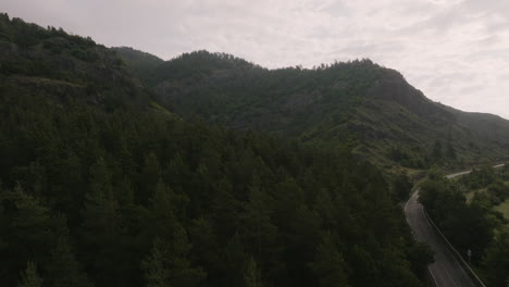 Panoramic-View-Of-Green-Forest-Landscape-With-Winding-Road-Near-Borjomi-In-Georgia