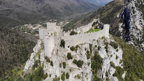 Aerial:-cathar-castle-in-southern-France.-Circular-shot