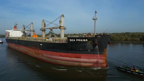 Shot-of-Vessel-Sea-Prajna-Bulk-carrier-as-it-docks-at-Puttershoek-harbour