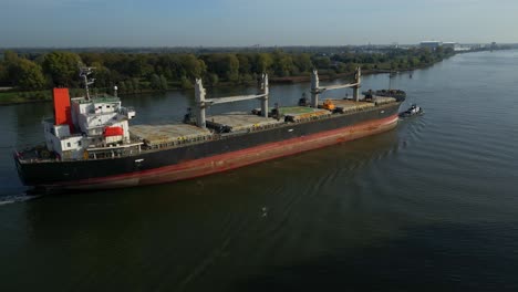 Aerial-Starboard-View-Of-Sea-Prajna-Bulk-Carrier-As-It-Navigates-Along-Oude-Maas