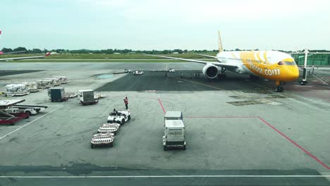 Overlooking-International-Airport-Terminal.-Airplanes-Preparing-for-Flight