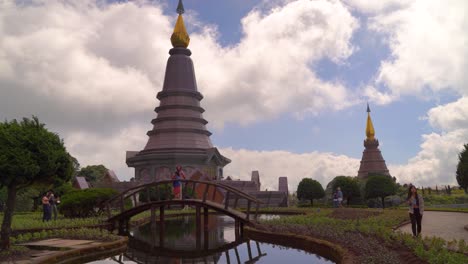 Stunning-gardens-with-Pagodas-in-Doi-Inthanon,-Chiang-Mai,-Thailand