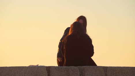 Silhouette-Freunde-Frauen-Fotoshooting-Erstaunlicher-Sonnenuntergang