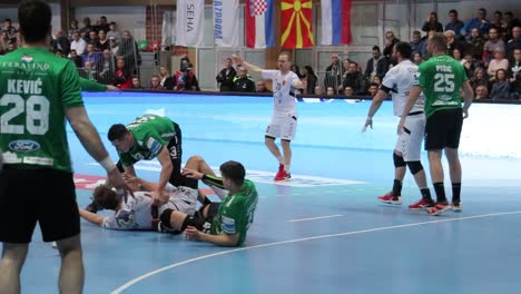 Handball-Match,-Man,-SEHA,-Europe,-the-Referee-calls-a-Foul