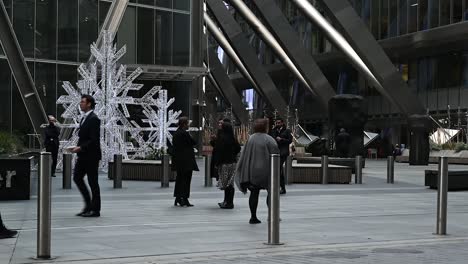 Christmas-Celebration-Outside-Of-Broadgate-Tower,-London,-United-Kingdom