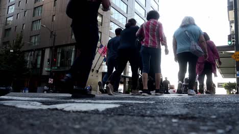 low-angle-crowded-crosswalk-at-Pike-Market-Seattle-Washington
