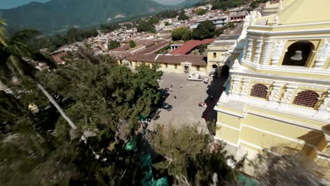 Aerial-FPV-shot-of-La-merced-church-of-Antigua-Guatemala
