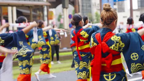 Young-Japanese-women-dancing-together-on-street---Kagoshima-Ohara-Festival