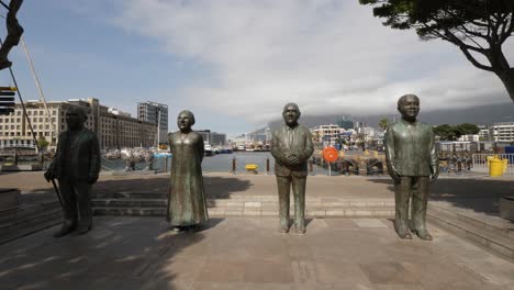 Statues-of-South-African-Nobel-Peace-Prize-Laureates-in-Cape-Town,-ZA