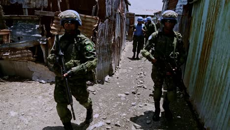 Armed-forces-of-United-Nations-patrolling-streets-of-Port-au-Prince,-Haiti