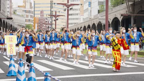 Traditional-Japanese-Dancers-perform-in-streets-of-Kagoshima---Ohara-festival