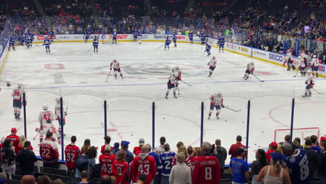 Hockey-Teams-Tampa-Bay-Lightning-and-the-Capitals-Warming-Up-Before-Facing-Off-in-the-Amalie-Arena,-Tampa-Bay,-Florida
