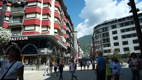 A-busy-street-with-people-in-the-middle-of-the-building-of-Andorra-La-Vella