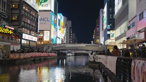 Dotonbori-Canal-and-Ebisu-Bridge,-Shinsaibashi-Area-of-Osaka