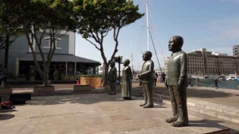 Peace-Prize-Laureate-statues-stand-in-Nobel-Square-in-Cape-Town,-ZA