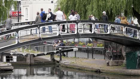 London-landmark,-iconic-canal-bridge-at-Camden-Lock