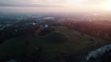 Aerial-View-of-Mound-of-Kraków-at-Stunning-Early-Bloody-Morning