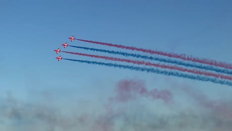 Red-Arrows-Show-British-Flag-Smoke-Colors-with-Kuwait-City-Skyline-in-the-Background-4K
