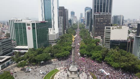 Gay-pride-celebration-and-Angel-of-Independence-in-Mexico,-aerial