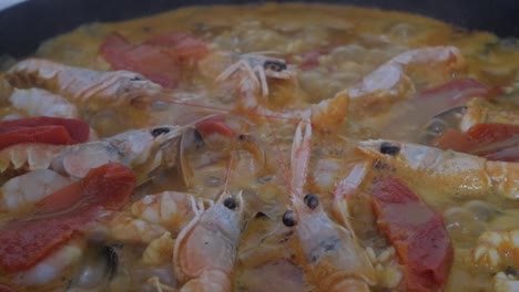 Closeup-cooking-of-traditional-spanish-dish,-paella