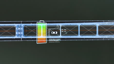Verfolgen-Des-Batteriestands-Und-Der-Entfernung-Eines-Elektroautos-Auf-Einer-Brücke---3D-Darstellung-Aus-Der-Luft