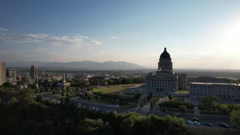Utah-State-Capitol-Building-in-Salt-Lake-City,-United-States-Usa,-Aerial-Panoramic-View-of-Historic-Building-on-Capitol-Hill-Overlooking-Downtown,-Landmark-and-Cityscape
