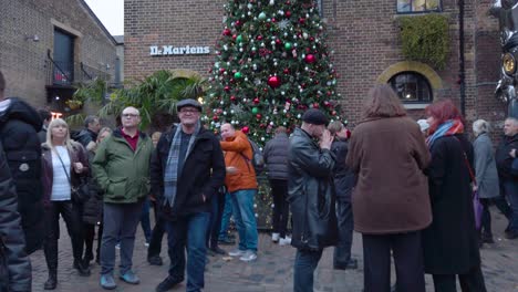 árbol-De-Navidad-Iluminado-En-El-Barrio-Tranquilo-Durante-La-Puesta-De-Sol-Londres,-Reino-Unido
