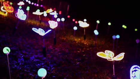 Beleuchtete-Schmetterlingsskulpturen-Bei-Lightopia-Im-Crystal-Palace-Park,-London